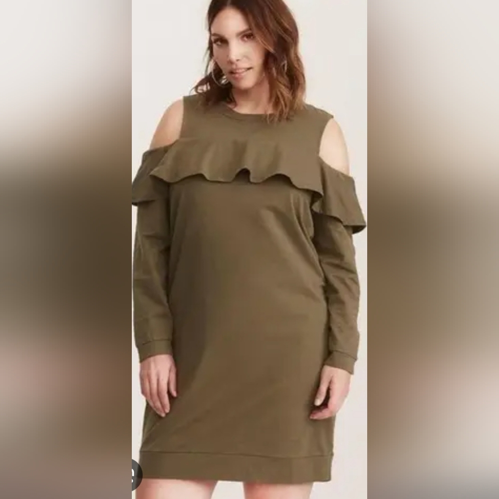 Torrid Olive Green Cold Shoulder Lonh Sleeve Dress Size 1X